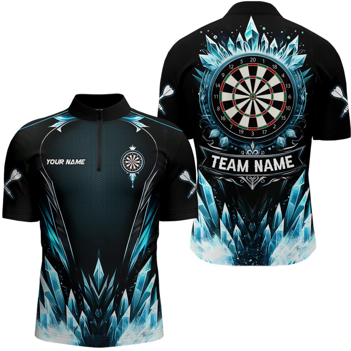 Blau Eis Dartboard Personalisierte Darts Viertel-Zip-Shirt - Coole Darts Shirt für Herren - Dart Trikots L1241 - Outfitsuche