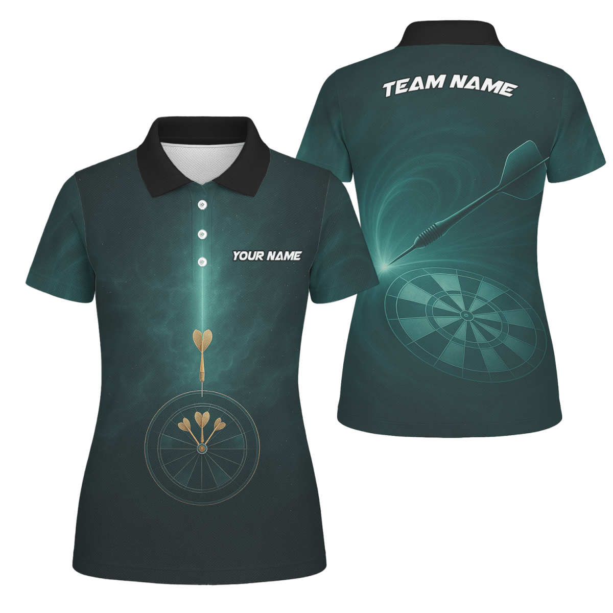 Damen Dart Polo Shirt - Personalisiert mit Wunschname Dunkelgrün Dartscheiben Design C2180 - Outfitsuche