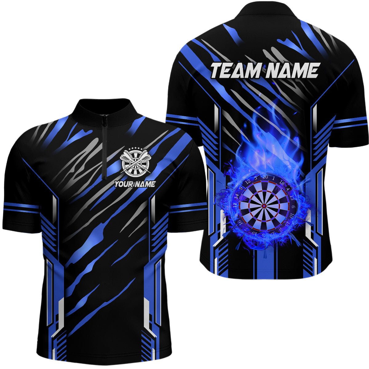 Dartboard mit Flammenmotiv – Individuelle Dart - Shirts für Herren, Beste Dartliga - Trikots für Teams | Blau T3074 - Outfitsuche