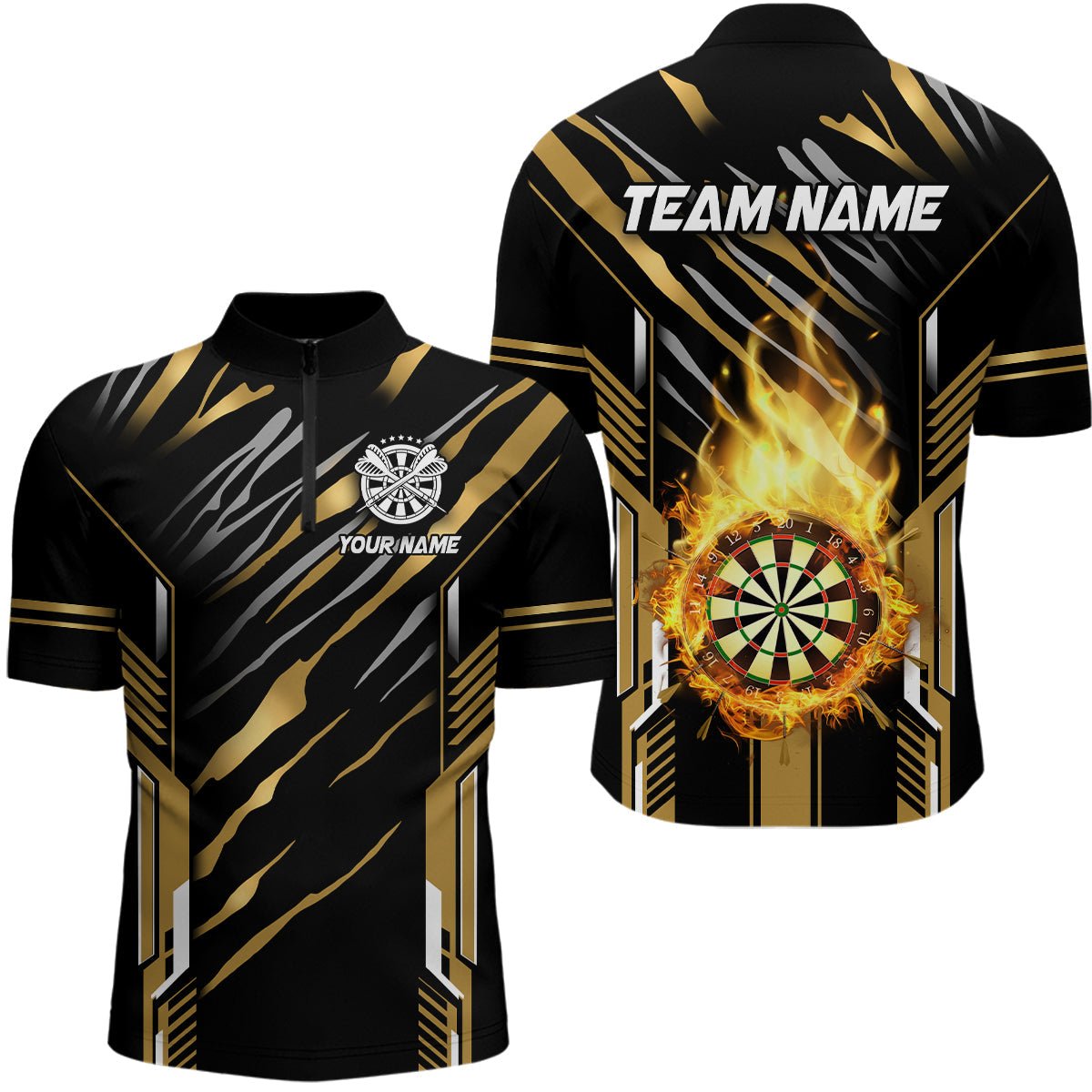 Dartscheibe mit Feuerdesign – Individuelle Dart - Shirts für Herren, Beste Dart - Liga - Trikots für Teams | Gold T3073 - Outfitsuche