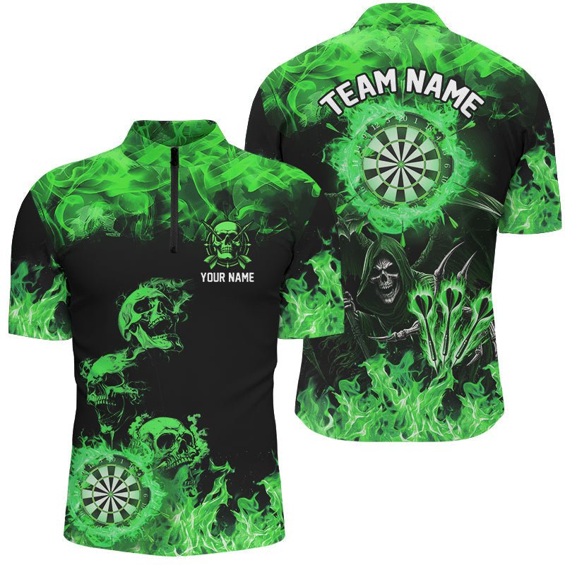 Feuerflammen - Dartboard T-Shirts mit Totenschädel für Männer, gruselige Dart - Jerseys im Skelett - Design | Grün T2904 - Outfitsuche