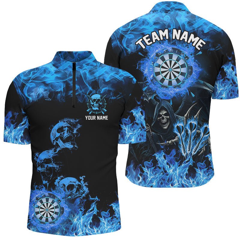 Feuerflammen - Dartscheibe mit individuellem Totenkopf - Motiv – Gruselige Dart - Shirts für Männer | Blau T2903 - Outfitsuche