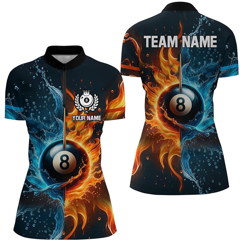 Damen Polo-Shirt mit schwarzem und rotem Feuerflammen-Design – 8-Ball Pool T1316