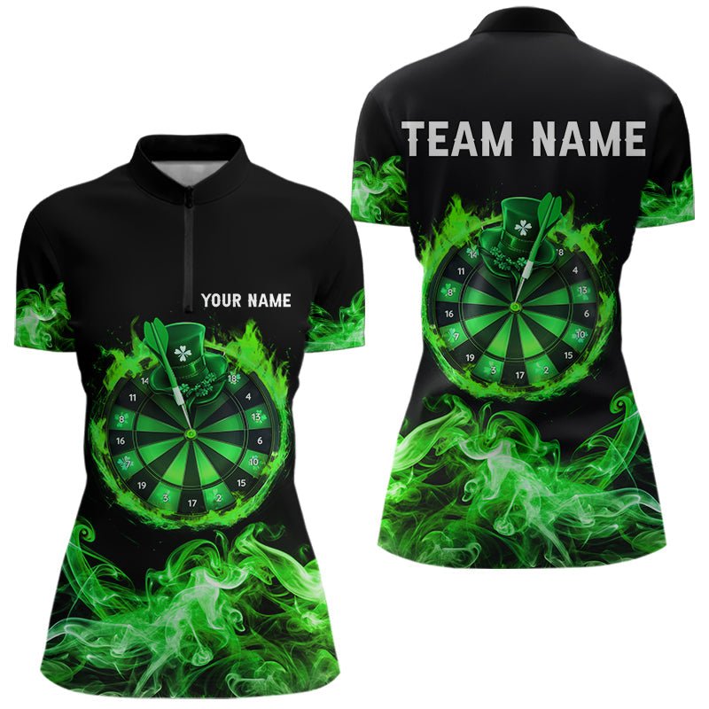 Grünes Flammensmoke Glücksklee Darts Polo - Shirt für St. Patrick's Day Team Darts Outfit N9452 - Outfitsuche