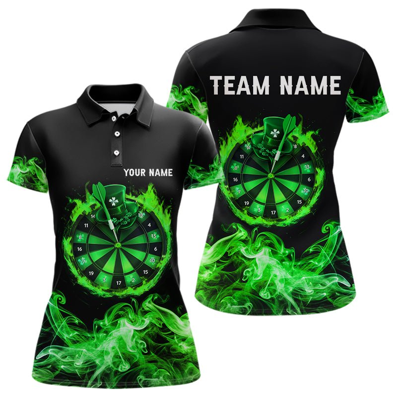 Grünes Flammensmoke Glücksklee Darts Polo - Shirt für St. Patrick's Day Team Darts Outfit N9452 - Outfitsuche