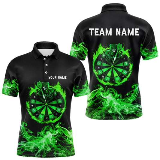 Grünes Flammensmoke Glücksklee Darts Polo - Shirt für St. Patrick's Day Team Darts Outfit N9452 - Outfitsuche