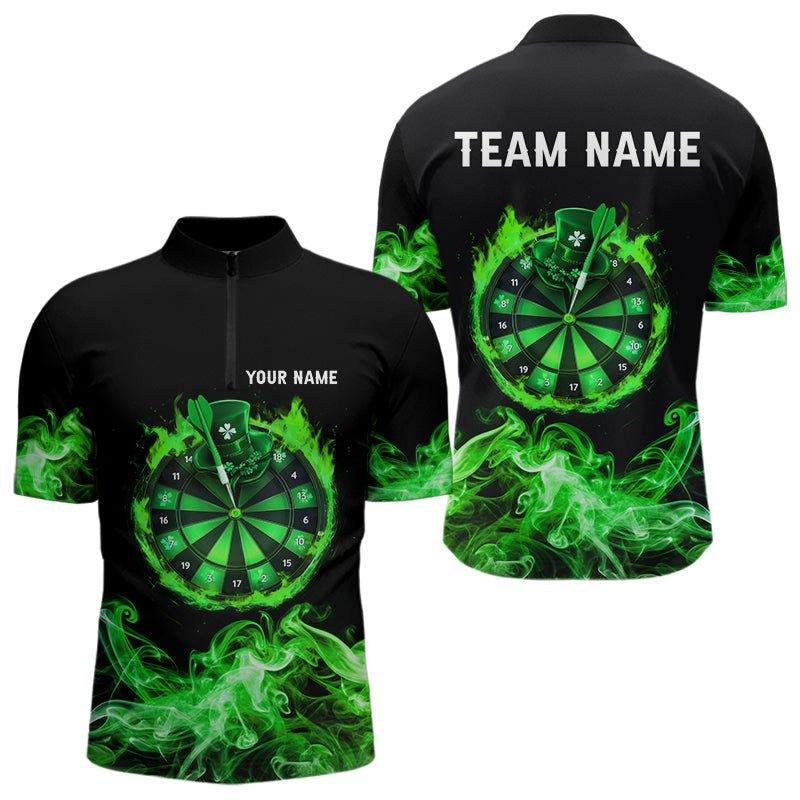 Grünes Flammensmoke Glücksklee Darts Polo - Shirt für St. Patrick's Day Team Darts Outfit N9452 - Outfitsuche