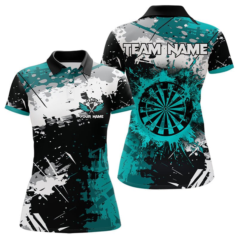 Grunge Türkis Farbklecks Dart Polo Shirt - Personalisierte Dart Jerseys T3509 - Outfitsuche