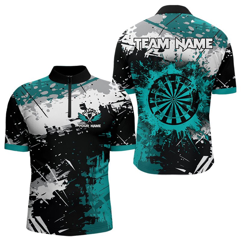 Grunge Türkis Farbklecks Dart Polo Shirt - Personalisierte Dart Jerseys T3509 - Outfitsuche
