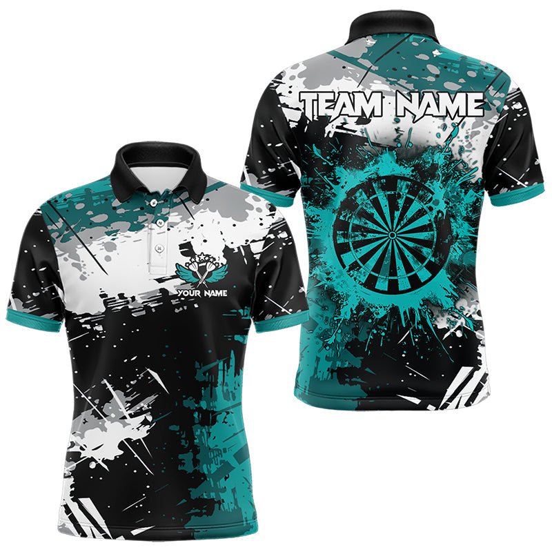 Grunge Türkis Farbklecks Dart Polo Shirt - Personalisierte Dart Jerseys T3509 - Outfitsuche