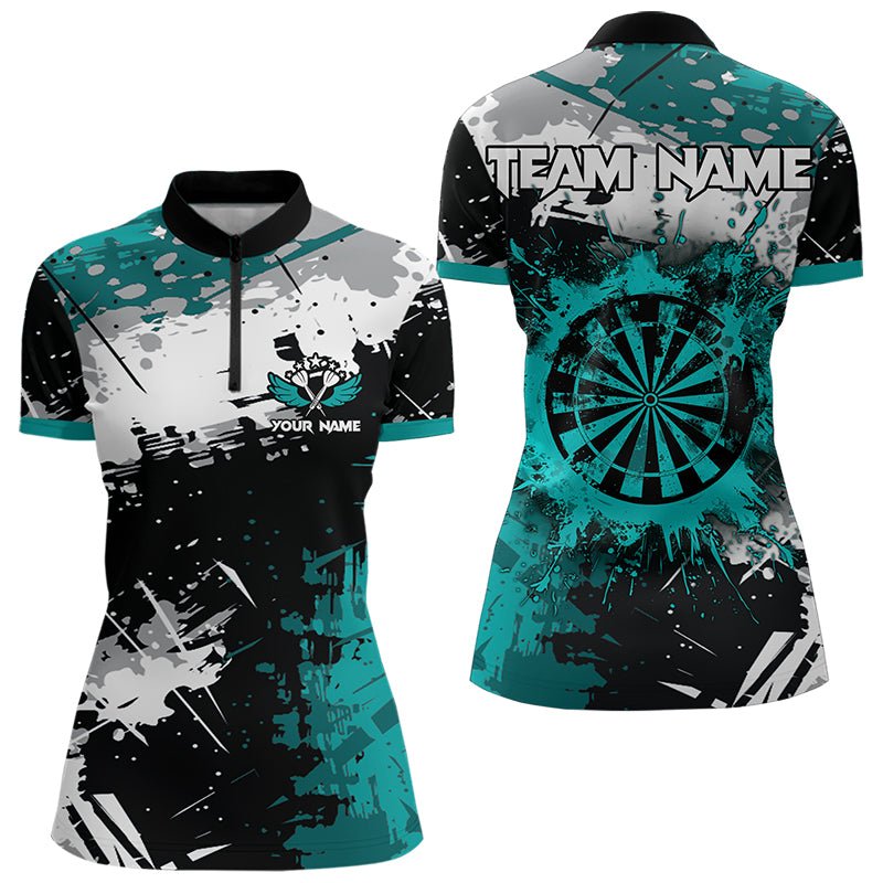 Grunge Türkis Farbklecks Dart Polo Shirt - Personalisierte Dart Jerseys T3509 - Outfitsuche