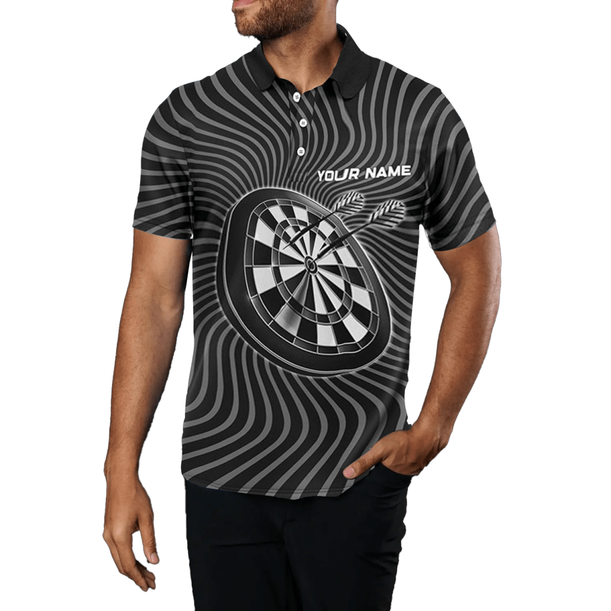 Herren Dart Polo Shirt, Schwarz - Grau, Winkendes Motiv, Dart - Trikot W262 - Outfitsuche