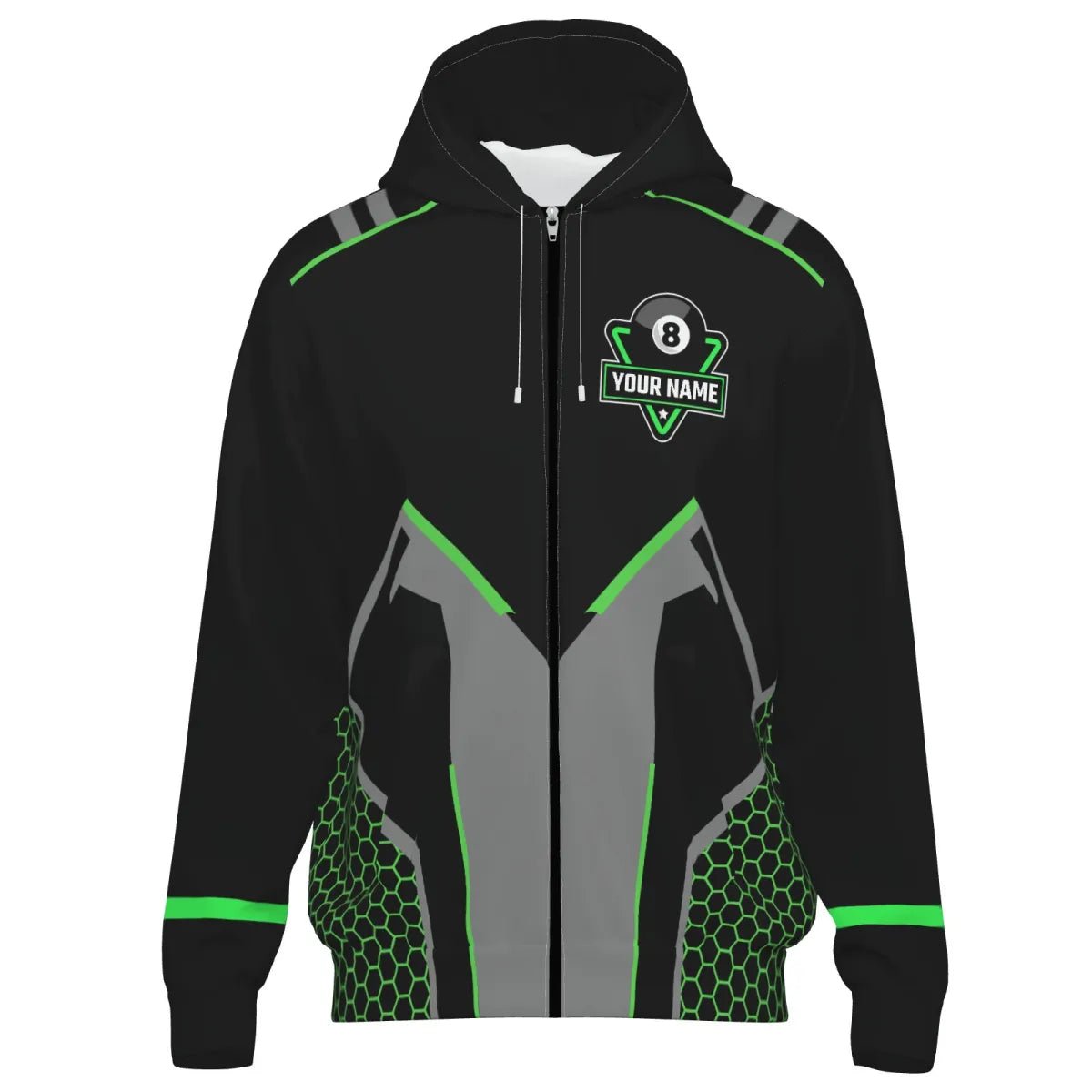 Herren Darts Kapuzenjacke in Schwarz - Grün mit 8 - Ball - Billard - Motiv V1058 - Outfitsuche