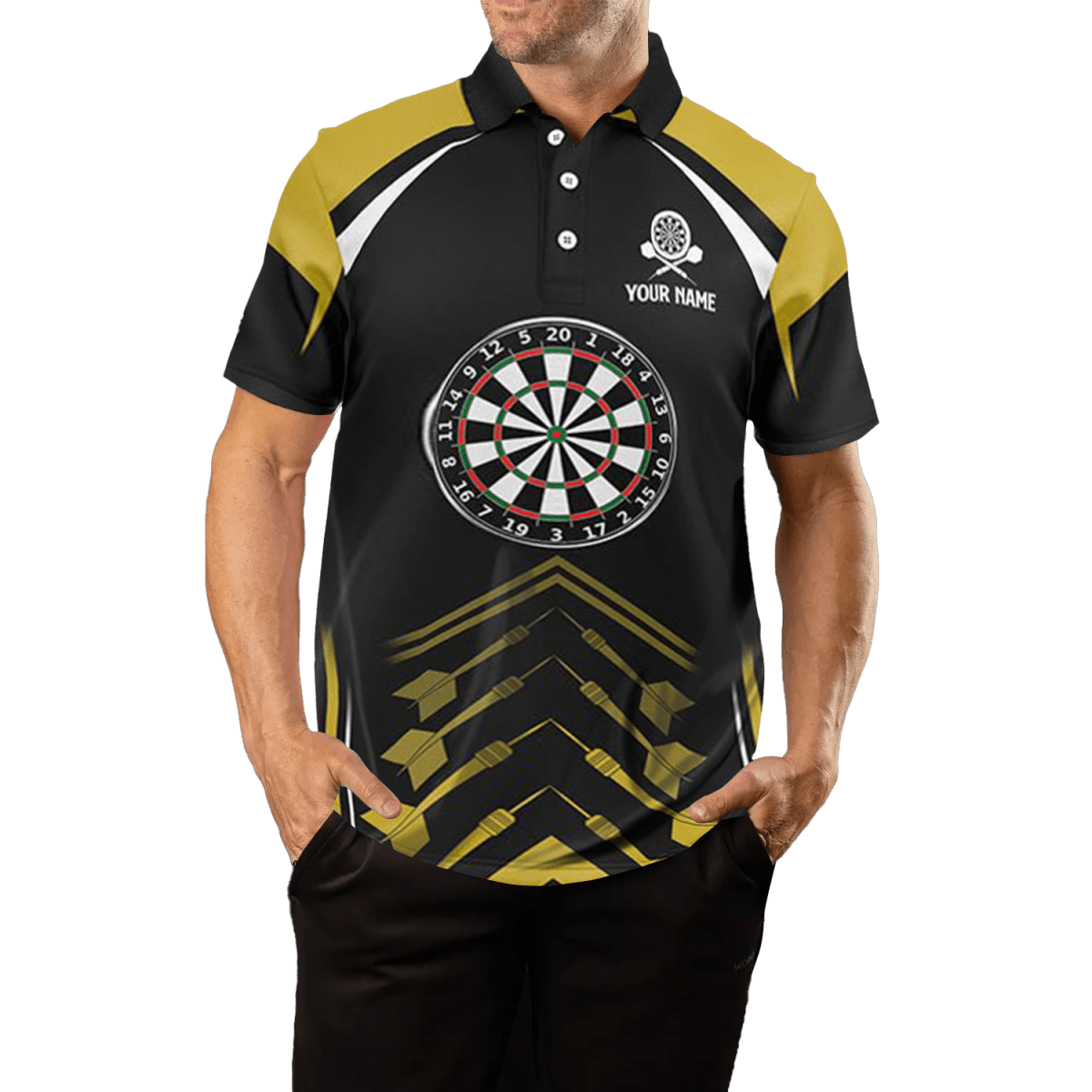 Herren Darts Polo Shirt | Gelb - Schwarz | Dart Trikot L1466 - Outfitsuche