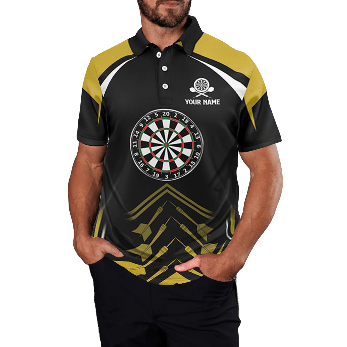 Herren Darts Polo Shirt | Gelb - Schwarz | Dart Trikot L1466 - Outfitsuche