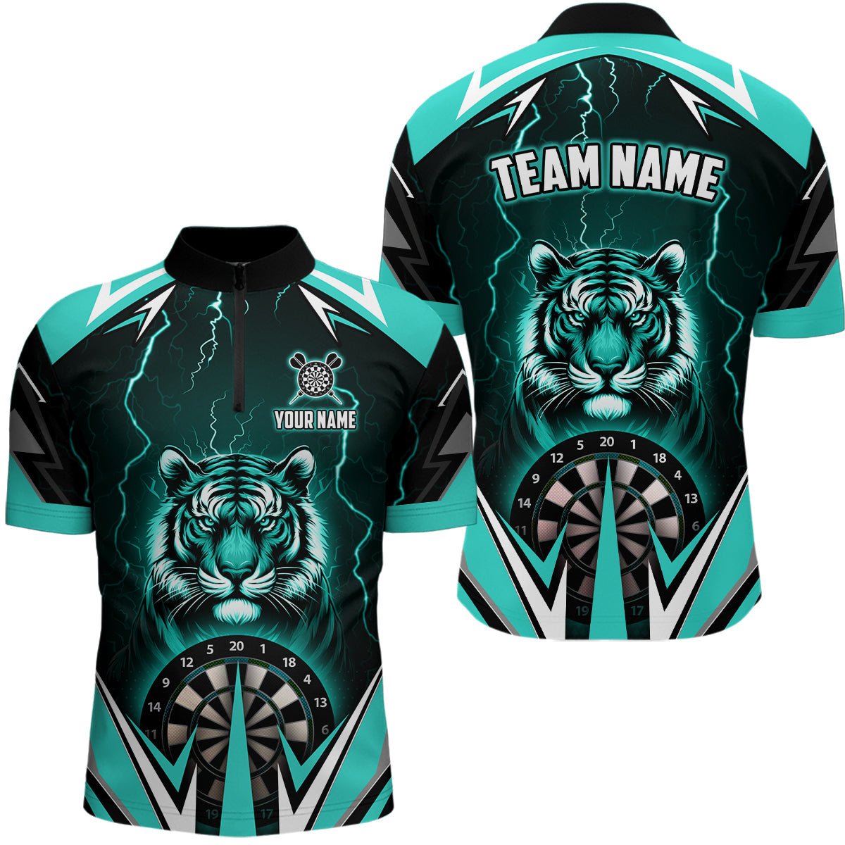 Herren Darts - Shirt "Tiger" mit Gewitter - Design in Türkis T2478 - Outfitsuche