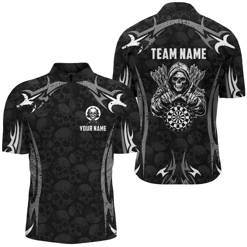 Herren Dartshirt mit schwarzem und grauem Totenkopf - Skelett - Muster T2594 - Outfitsuche