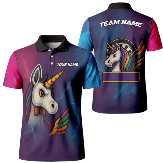 Herren Poloshirt Personalisiert Einhorn Regenbogen Blitz Dart Lila Blau B1140 - Outfitsuche