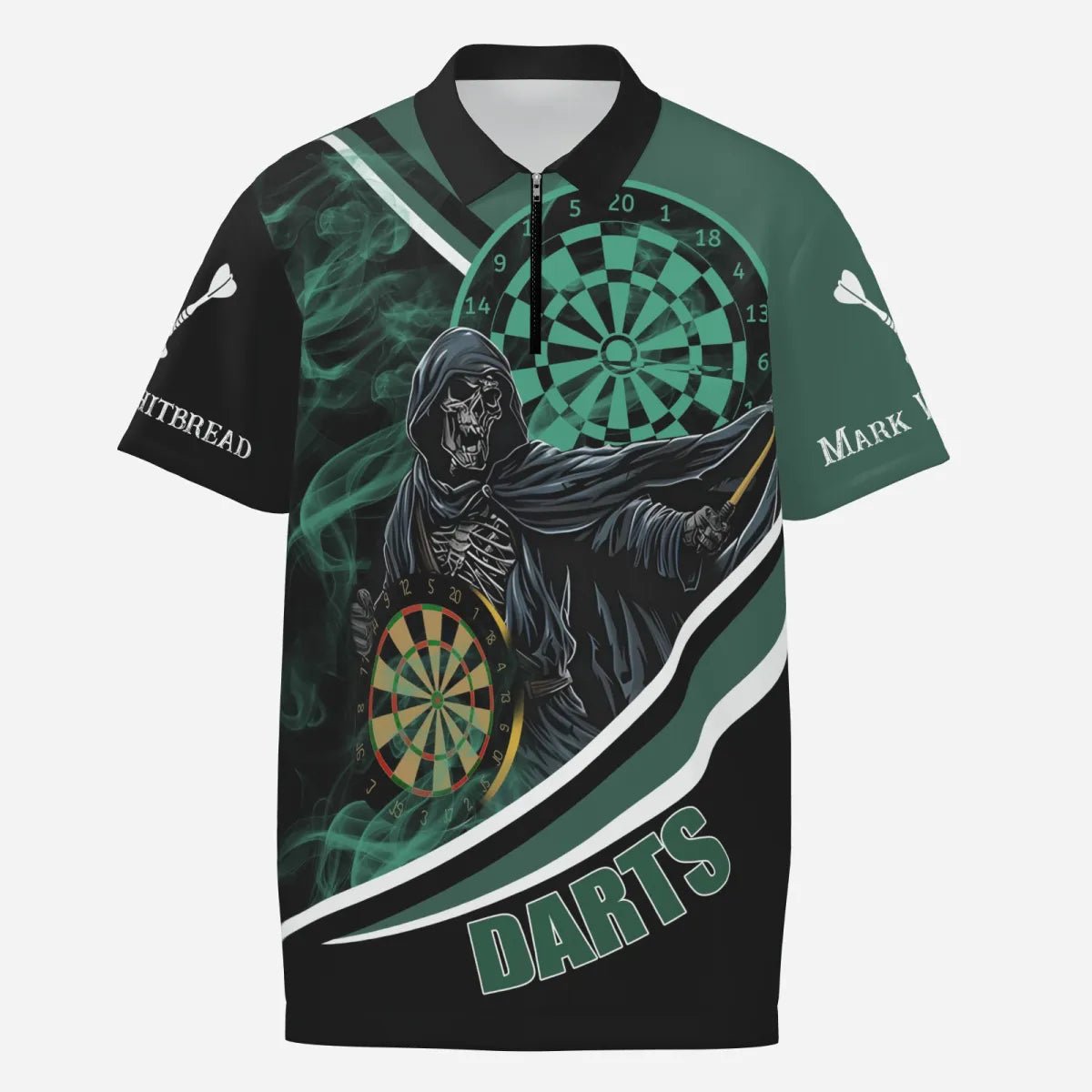 Herren Tod Skelett Grüne Darts Viertel - Zip Trikot T1390 - Outfitsuche