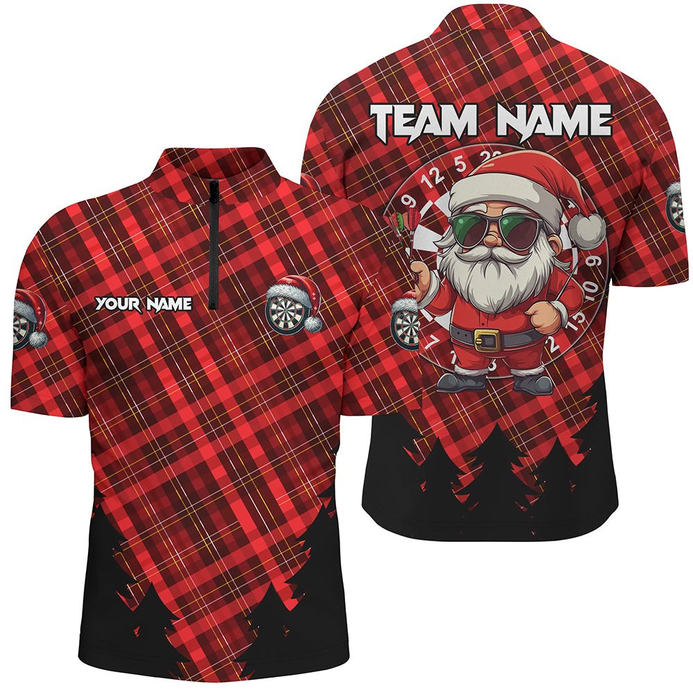 Lustige Weihnachts - Santa Dart - Shirts für Männer mit individuellem roten Karomuster – Weihnachts - Darts - Outfit - Jerseys T2808 - Outfitsuche