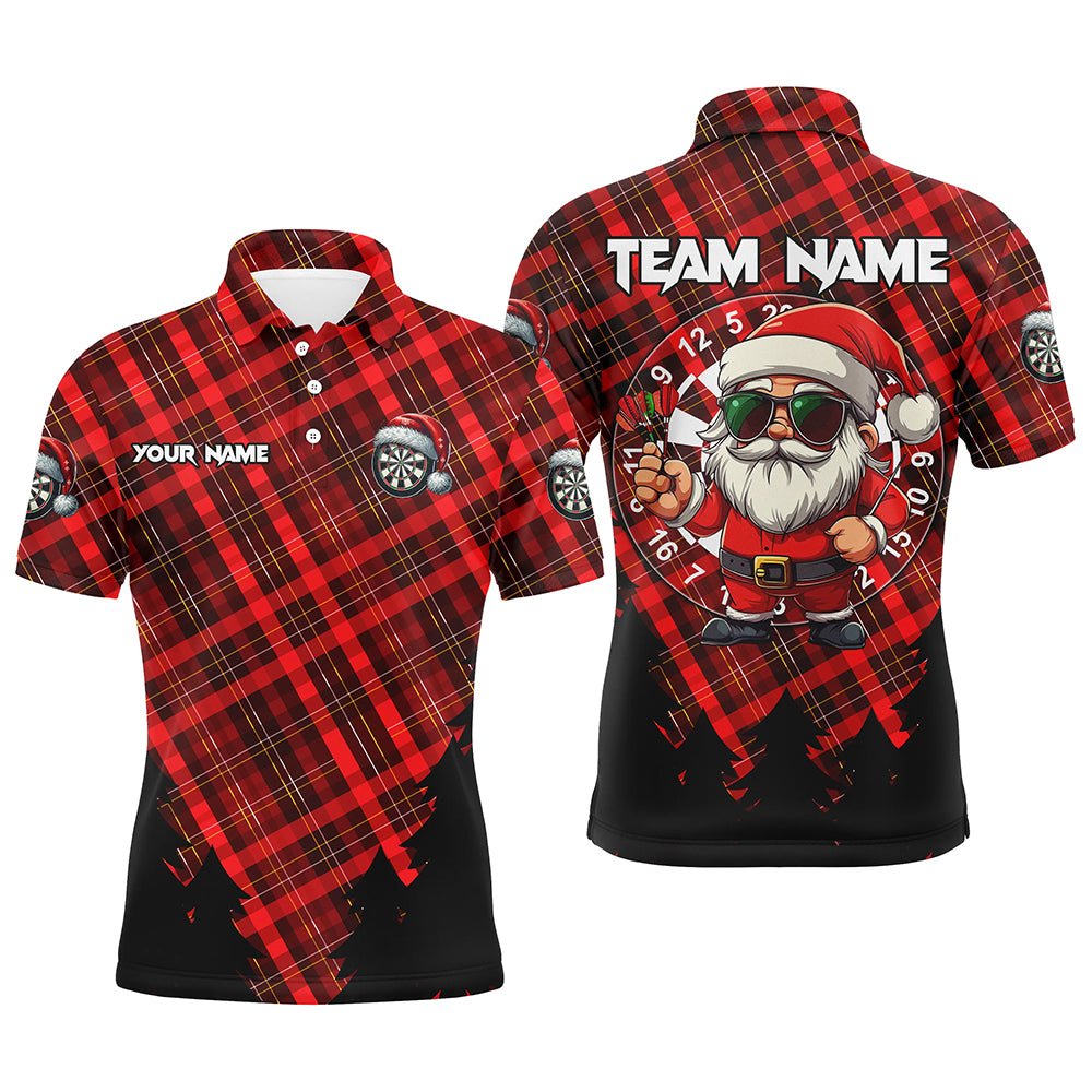 Lustige Weihnachts - Santa Dart - Shirts für Männer mit individuellem roten Karomuster – Weihnachts - Darts - Outfit - Jerseys T2808 - Outfitsuche