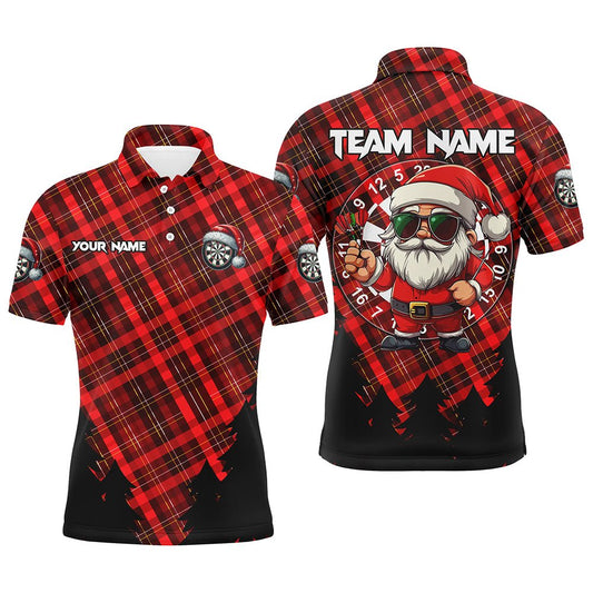 Lustige Weihnachts - Santa Dart - Shirts für Männer mit individuellem roten Karomuster – Weihnachts - Darts - Outfit - Jerseys T2808 - Outfitsuche