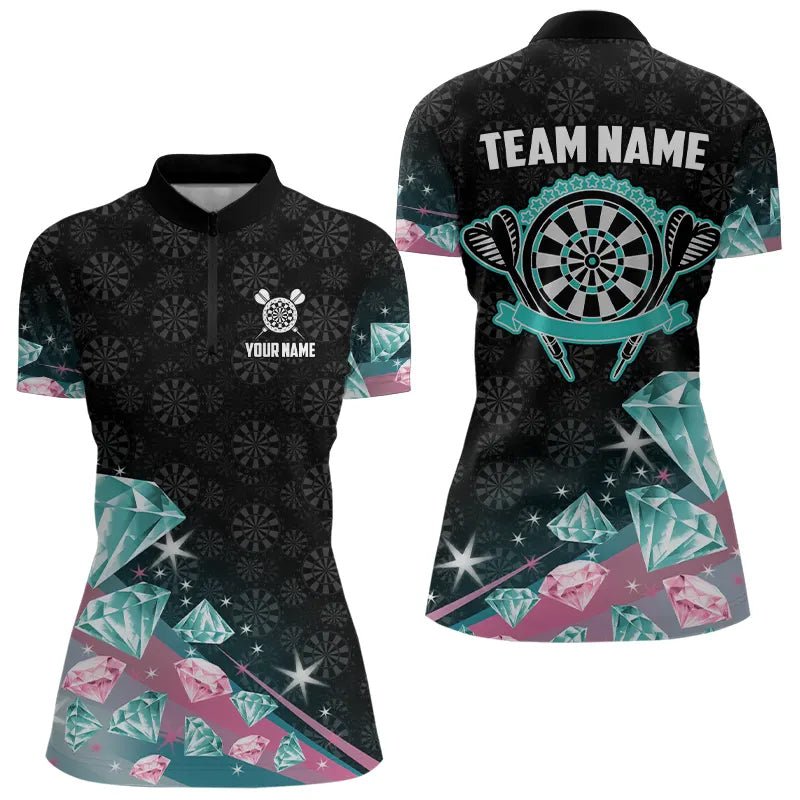 Lustiges Pink und Türkis Diamanten Dart Polo Shirt - Individuelles Dart Trikot T3319 - Outfitsuche