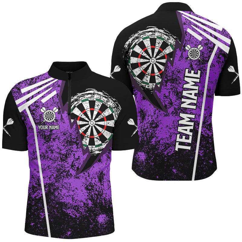 Männer's Lila Grunge Darts Polo & Viertel - Reißverschluss Shirt - Individuelles Retro - Teamtrikot T2568 - Outfitsuche