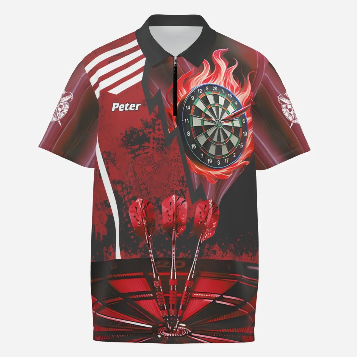 Maßgeschneiderte Herren Dartshirt in Rot - Feuerflammen - Ziel T2701 - Outfitsuche