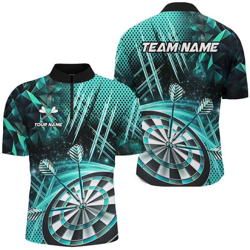 Maßgeschneiderte Türkis Glitzer Dartshirt für Herren - Personalisierte Team - Liga T2581 - Outfitsuche