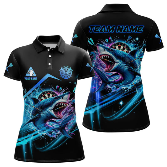 Personalisierte blaue 3D - Dartboard und Haifisch - Damen - Dart - Polo & 1/4 - Zip - Shirts, lustiges Dart - Jersey - Outfit T2957 - Outfitsuche