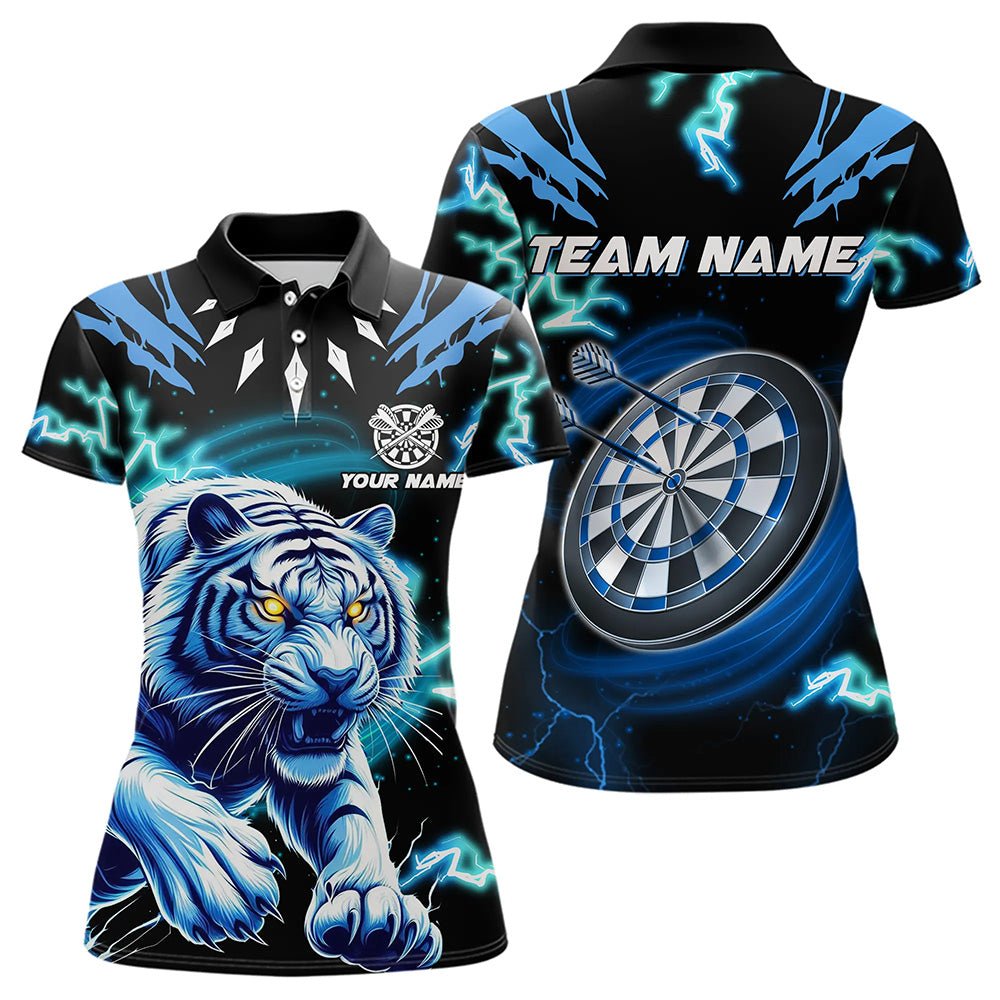 Personalisierte Blaue 3D Tiger Donner Blitz Dart Shirts für Darts Liga T3384 - Outfitsuche