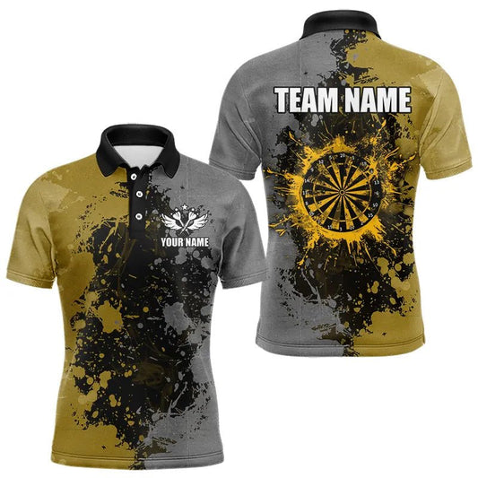 Personalisierte Darts Polo - Shirts in Gelb und Grau – Individuelle Grunge Dart Team Trikots T3397 - Outfitsuche