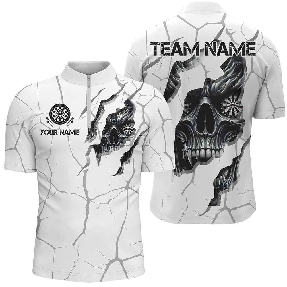 Personalisierte Darts - Poloshirts und Quarter - Zip - Shirts für Männer im weißen Grunge - Stil – Individuelle Dart - Team - Trikots T2922 - Outfitsuche