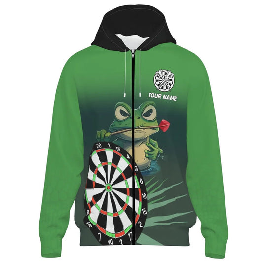 Personalisierte Grüne Lustige Frosch Herren Darts Kapuzenjacke - Individuelle Darts Team Jacke, Darts Geschenke T3558 - Outfitsuche