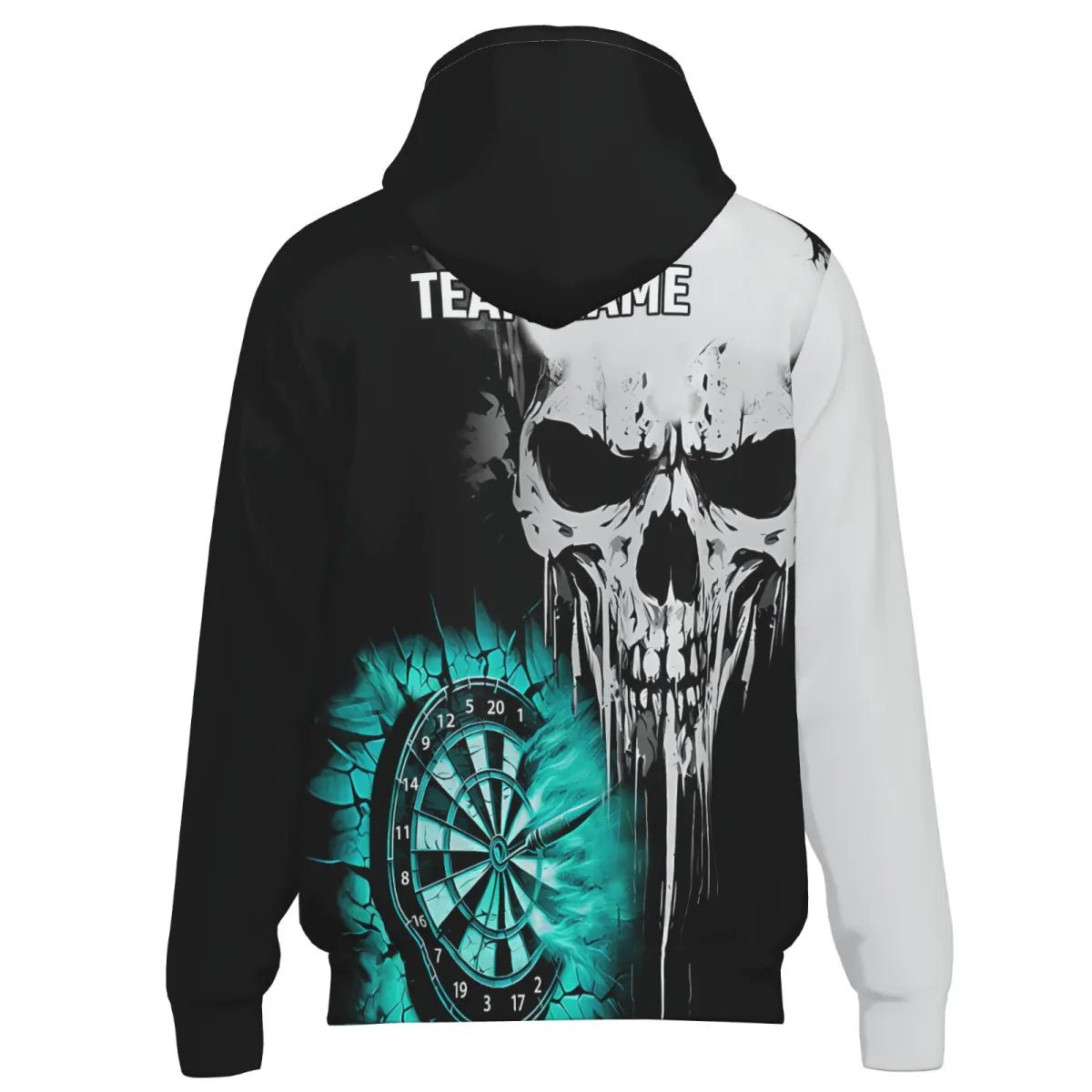 Personalisierte Herren Darts Kapuzenjacke Grunge Skull Riss - Wand - Individuelle Gruselige Dart - Teambekleidung | Türkis T2784 - Outfitsuche