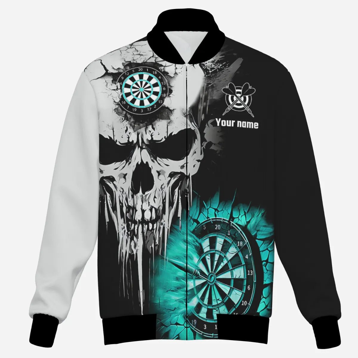Personalisierte Herren Darts Kapuzenjacke Grunge Skull Riss - Wand - Individuelle Gruselige Dart - Teambekleidung | Türkis T2784 - Outfitsuche