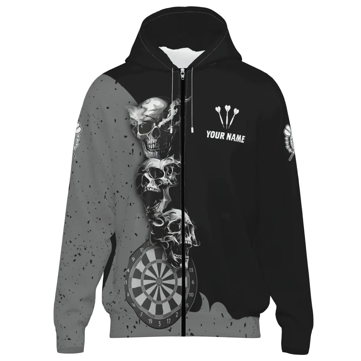 Personalisierte Herren Darts Kapuzenjacke mit rauchendem Totenkopf , Team Jacke T2804 - Outfitsuche