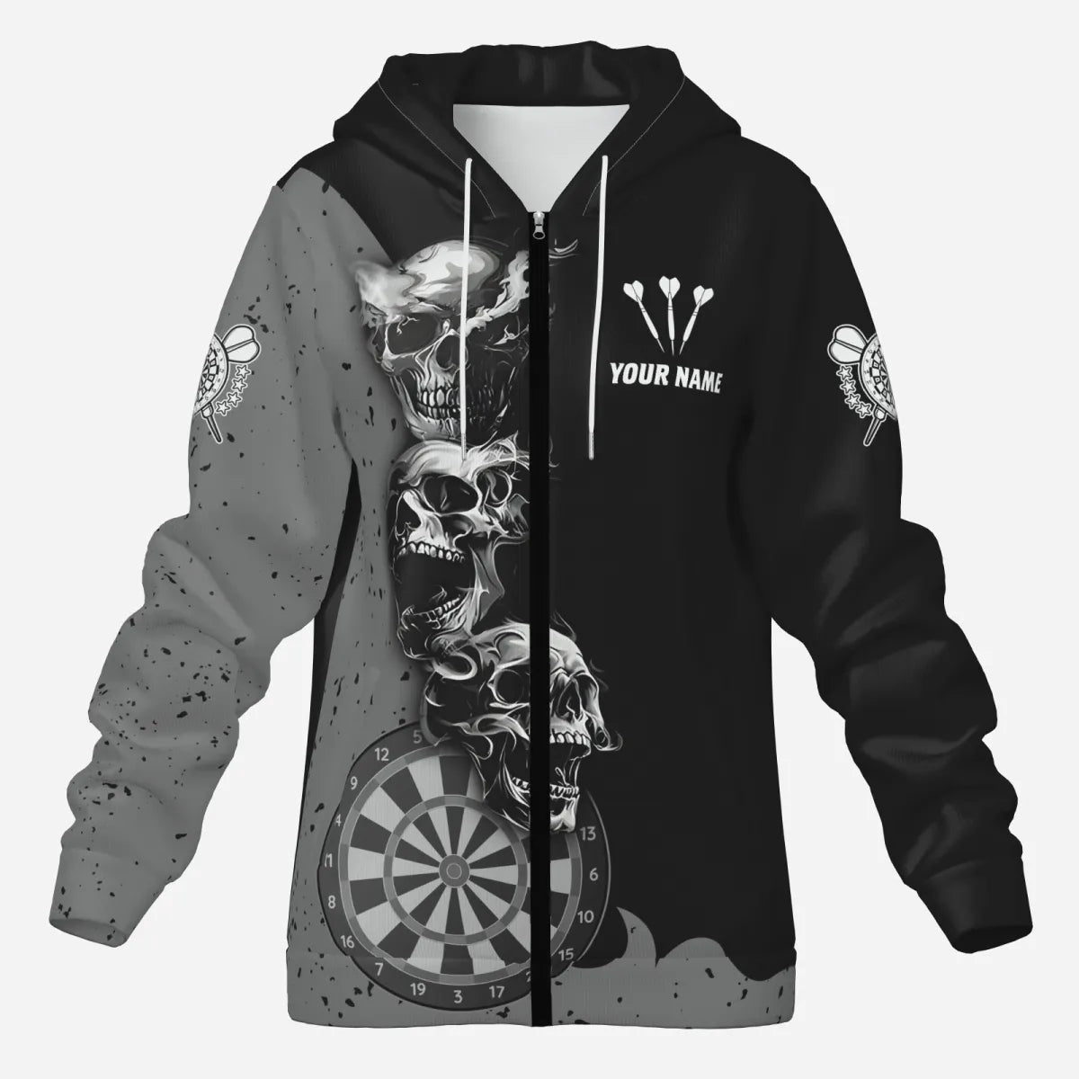 Personalisierte Herren Darts Kapuzenjacke mit rauchendem Totenkopf , Team Jacke T2804 - Outfitsuche