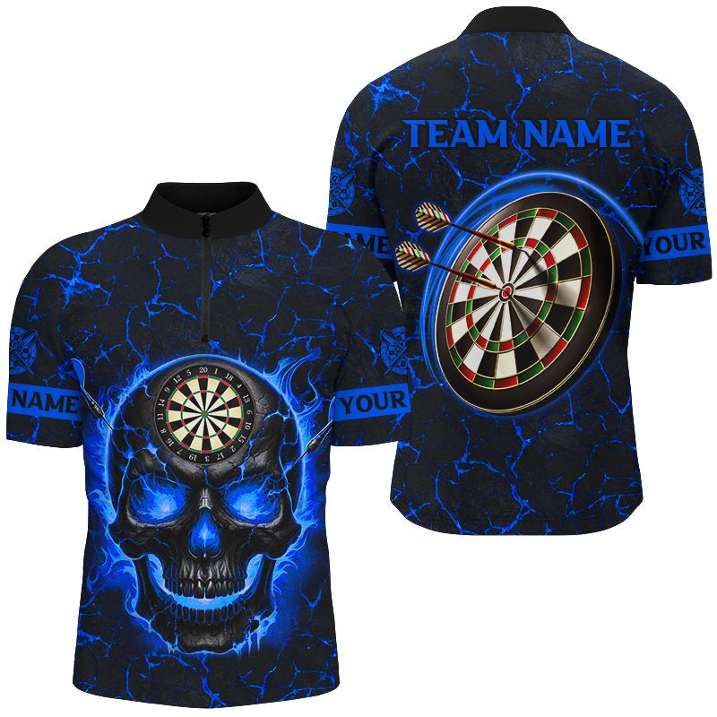 Personalisierte Herren Dartshirt mit blauem Feuerflammen - Schädel und Magma T2585 - Outfitsuche