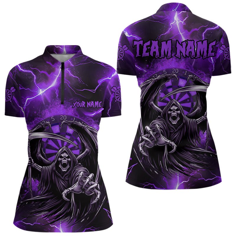 Personalisierte Lila Totenkopf Custom Thunder Lightning Dart Shirts, 3D Darts Team Trikots T3550 - Outfitsuche
