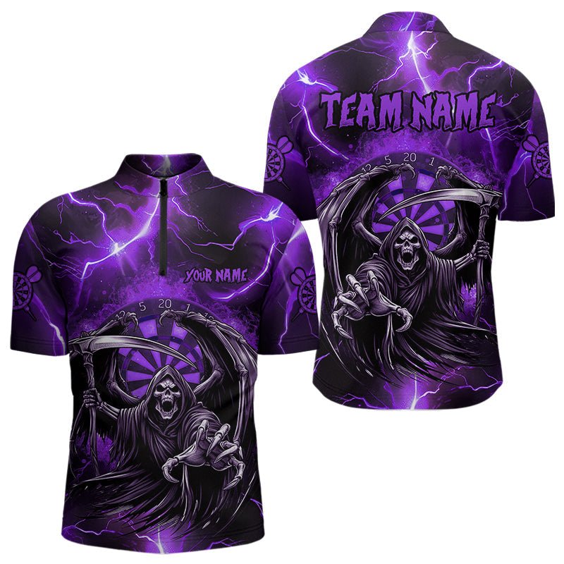 Personalisierte Lila Totenkopf Custom Thunder Lightning Dart Shirts, 3D Darts Team Trikots T3550 - Outfitsuche