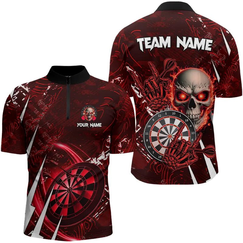 Personalisierte Rote 3D Skull Darts Polo Shirts - Individuelles Darts Liga Team Trikot T3367 - Outfitsuche