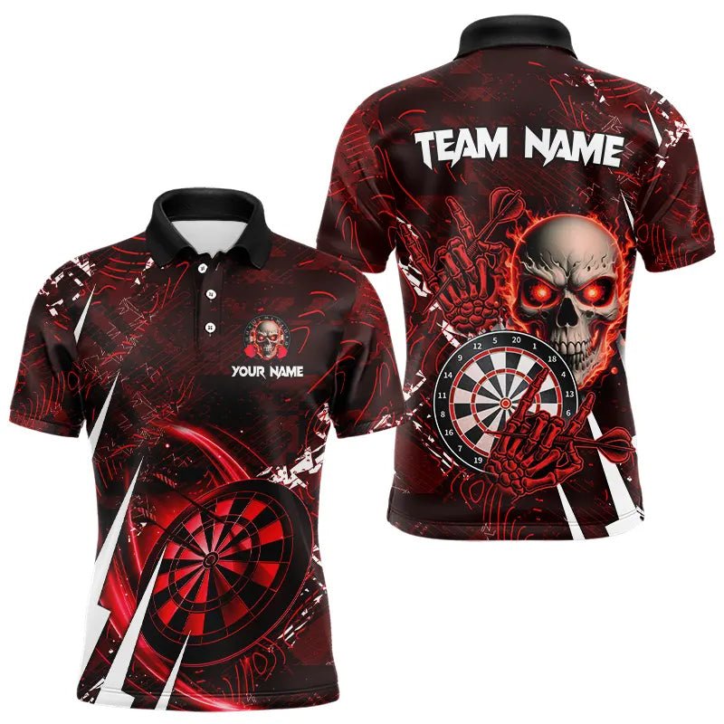 Personalisierte Rote 3D Skull Darts Polo Shirts - Individuelles Darts Liga Team Trikot T3367 - Outfitsuche