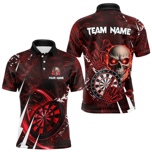 Personalisierte Rote 3D Skull Darts Polo Shirts - Individuelles Darts Liga Team Trikot T3367 - Outfitsuche