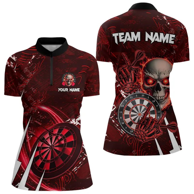 Personalisierte Rote 3D Skull Darts Polo Shirts - Individuelles Darts Liga Team Trikot T3367 - Outfitsuche
