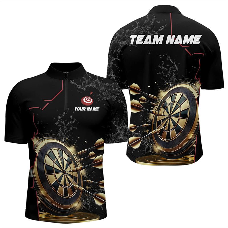 Personalisierte Schwarz - Goldene Darts Poloshirts mit Leuchteffekten für Teams T3311 - Outfitsuche