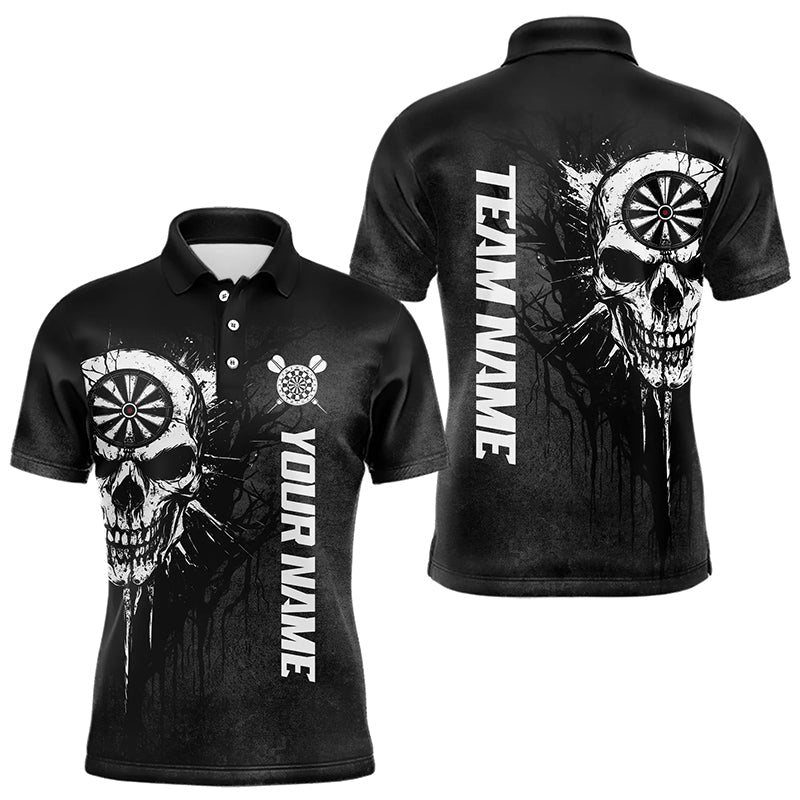 Personalisierte Schwarz Weiß Dunkel Skull Darts Polo Shirt Custom Dart Trikots T3370 - Outfitsuche