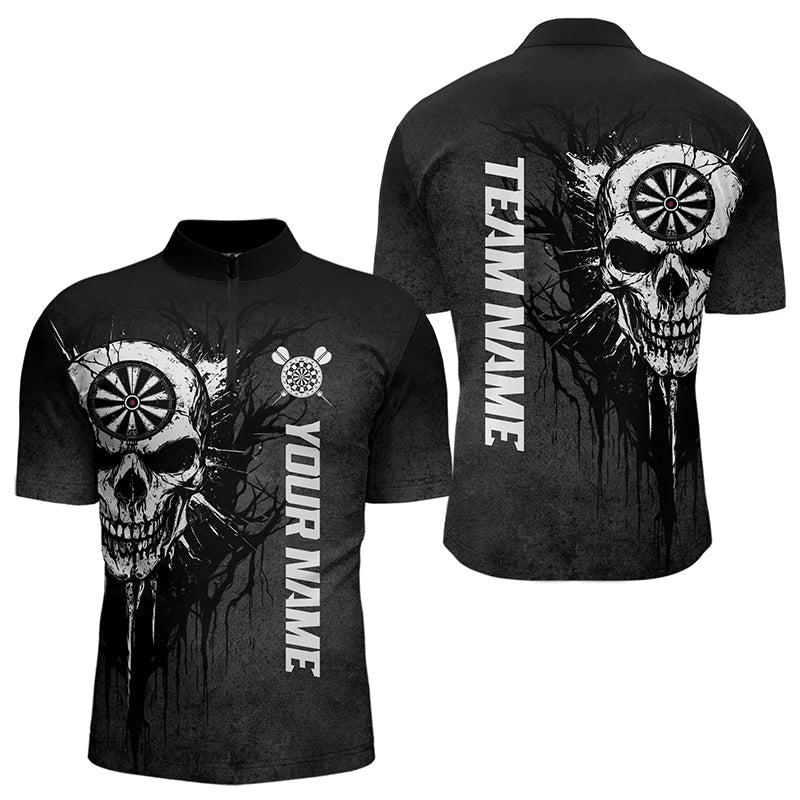 Personalisierte Schwarz Weiß Dunkel Skull Darts Polo Shirt Custom Dart Trikots T3370 - Outfitsuche