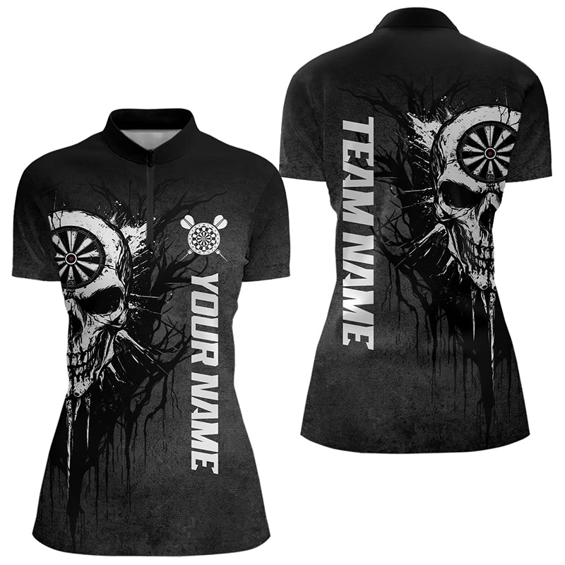 Personalisierte Schwarz Weiß Dunkel Skull Darts Polo Shirt Custom Dart Trikots T3370 - Outfitsuche